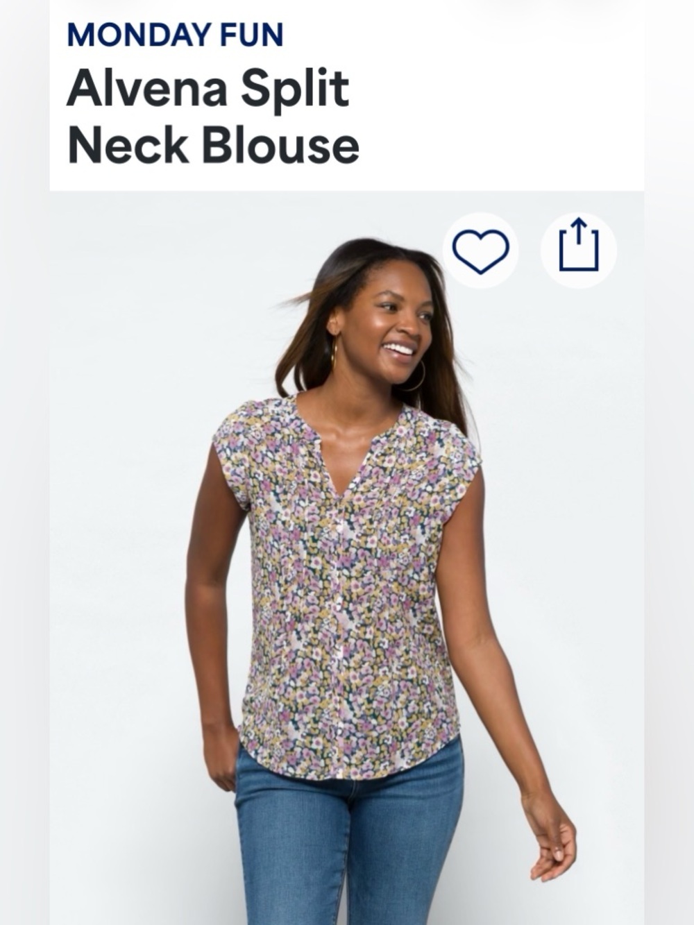 Floral V-Neck Short Sleeve Top - Purple Multi - Picture 2 of 6